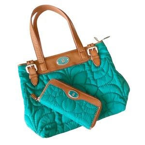 Fossil Key-per Nylon Quilted Tote with Matching Wallet